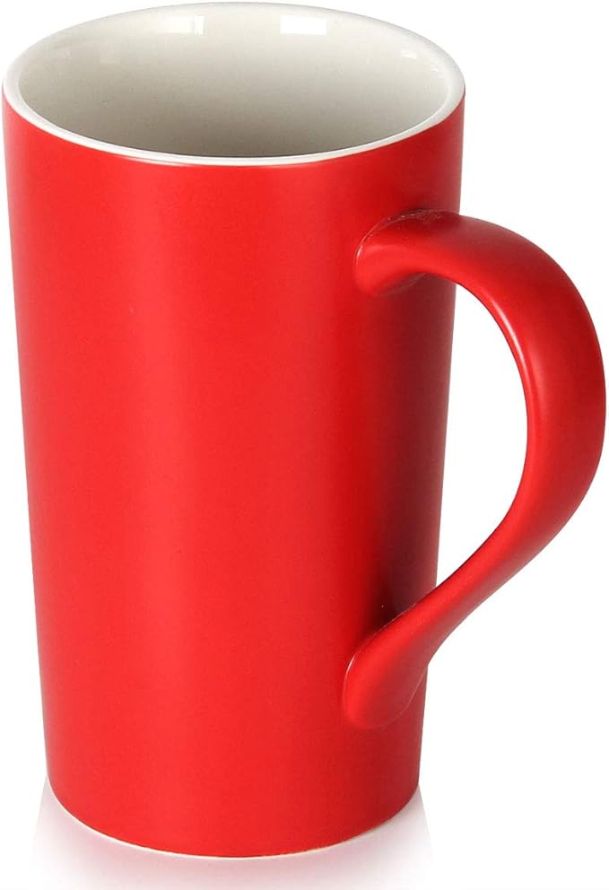 20 oz Large Coffee Mugs, M007 Plain Tall Ceramic Cup with Handle for Dad Men, Set of 2, Christmas Red