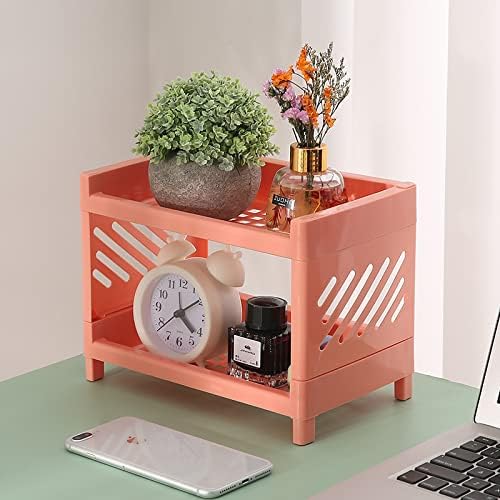 2 Tier Plastic Countertop Shelf Organizer Storage Rack, Multifunction Pantry Storage Organizer Kitchen Spice Rack Bathroom Shelf Organizer Tabletop Shelf Organizer (Pink)