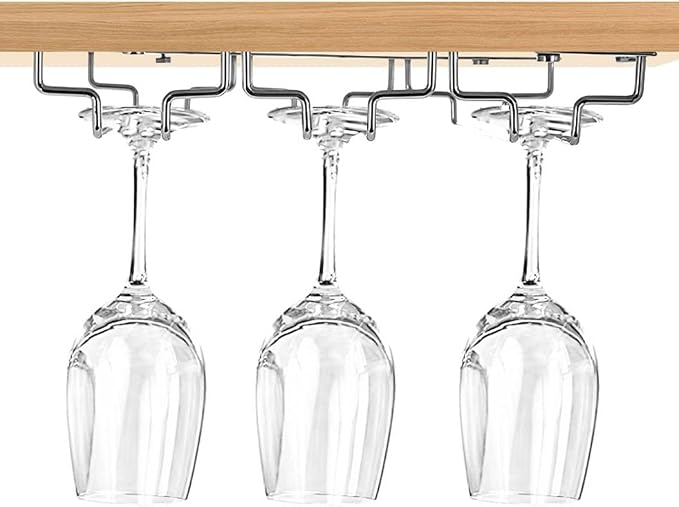 MObyat 1/2/3 Rows Metal Wine Glass Rack Under Cabinet, Wine Glass Holder, Hanging Storage Organizer, for Shelf Kitchen Bar Decor(13.8in/35cm, Black/Silver) (Color : Black, Size : 11X35CM(4.3X13.8IN))