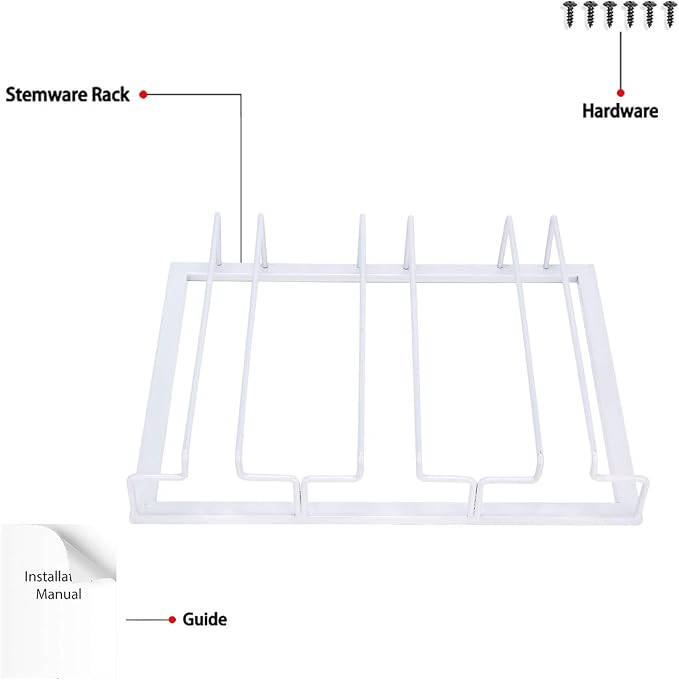 FOMANSH Wine Glass Rack - Under Cabinet Stemware Wine Glass Holder Glasses Storage Hanger 2 Pack Metal Organizer for Bar Kitchen White