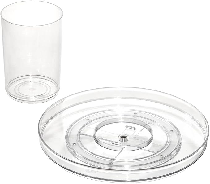 iDesign The Sarah Tanno Collection 11" Lazy Susan Spinning Cosmetic Organizer with Removable Cup, Clear/White