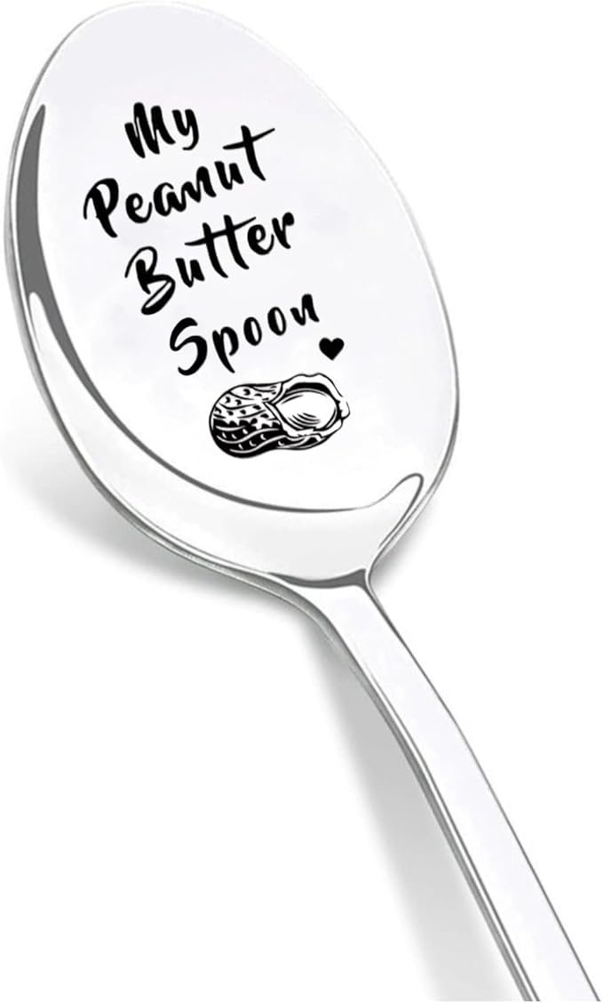My Peanut Butter Spoon, Engraved Spoon Mothers Day Gifts for Women, Stainless Steel Dessert Spoons Christmas Mom to be Gifts, Funny Tea Coffee Scoop Father Birthday Gift for Dad Men