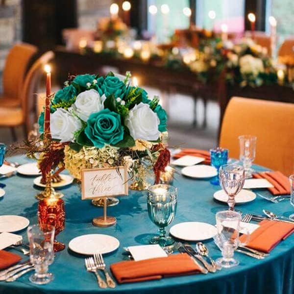 BLOSMON Teal Flowers Artificial Centerpieces: 6 Pcs Fake Roses Flowers Balls for Wedding Dinning Table - Faux Silk Kissing Floral Arrangement for Home Party Event Decor | Artificial Floral Arrangement for Wedding Dinning Table - Faux Silk Kissing bouqu...