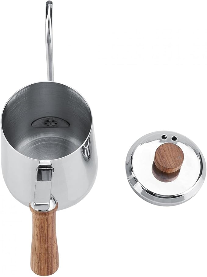 Joyzan Gooseneck Kettle, Stovetop Tea Maker Wood Anti Hot Handle Pour Over Stainless Steel Water Pot Coffee Teapot Drip Long Spout Home Kitchen Gas Stove Tops French Press Brewing Camping 600ml