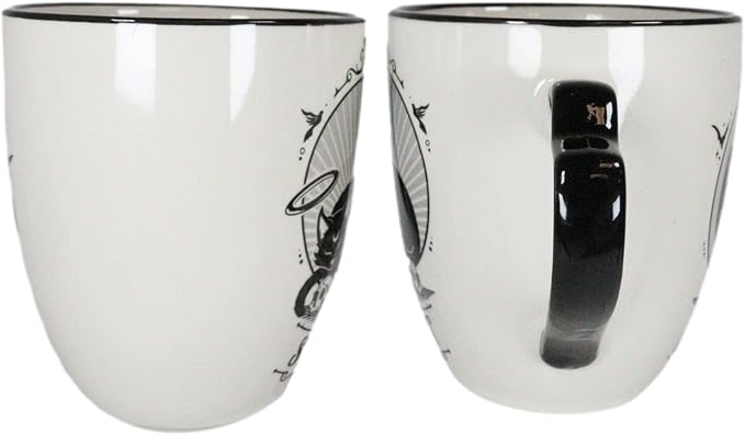 Ebros Gift Set Of 2 Gothic Wicca Saint Or Sinner Feline Cats Witching Hour Double Walled Bone China Porcelain Coffee Mugs Tea Drink Cups Alchemy Magic Occult Serveware Drinkware