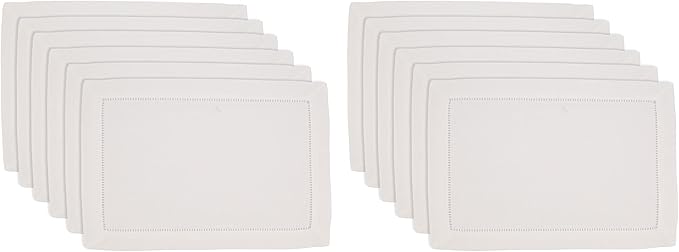 SARO LIFESTYLE Placemat with Hemstitched Borde (Set of 12), Ivory, 14"x20"