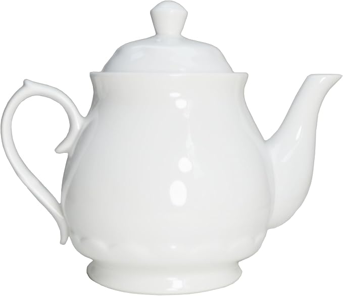 White Porcelain Teapot, 2L Large Tea Pot Coffee Tea Water Pot Vintage Lotus Ceramic Gooseneck Kettle (72oz)