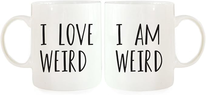 Andaz Press Funny Couples 11 oz Ceramic Coffee Mugs, I Am Weird, I Love Weird, His and Hers Mugs Set of 2, Valentines Day Coffee Mug for Him and Her, Mr and Mrs Mugs, Couple Mugs for Husband