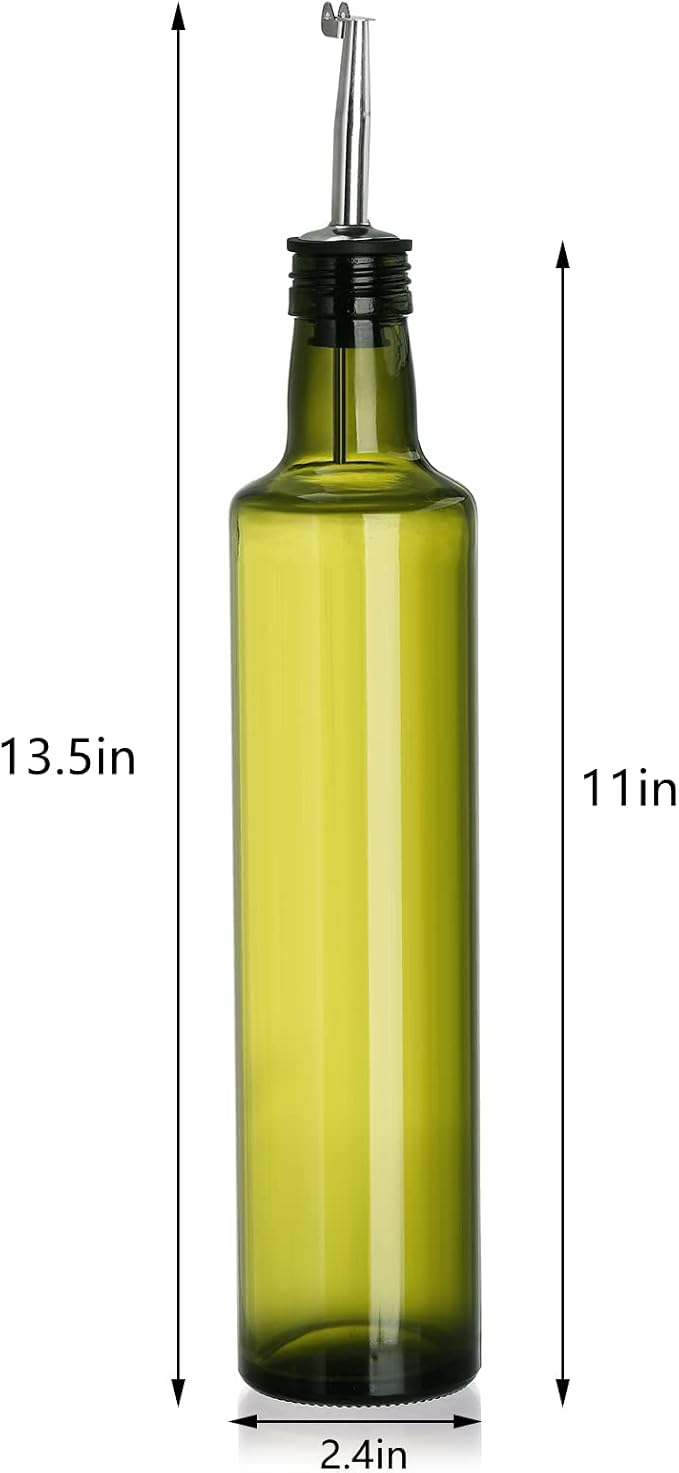 Frcctre 6 Pack 17 Oz Glass Olive Oil Dispenser Bottles, Oil and Vinegar Cruet Set With Stainless Steel Pourer Spouts, Olive Oils Carafe Decanter for Kitchen, Dark Green
