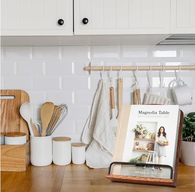 Cookbook Holder and Stand - Sturdy Countertop Design Effortlessly Holds cookbooks Crafted from Solid Wood for Durability and Style, This Versatile Kitchen Accessory Keeps Your Recipes Secure