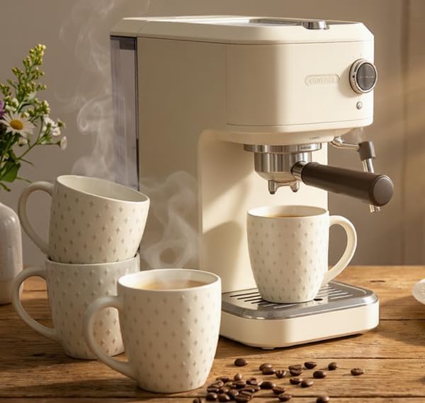 14 oz Ceramic Coffee Mugs Set of 4 - White Stoneware Cups with Large Handle - Microwave & Dishwasher Safe Mugs for Tea, Coffee, Latte - Premium Kitchen & Housewarming Gift Set