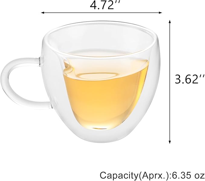 WHJY Double Wall Glass Coffee Mugs，Clear Coffee Cups Clear Unique Coffee Cups Heart Shaped Mug 5 oz Espresso Cups Heart Mugs Set of 2