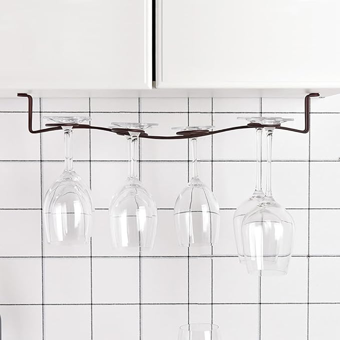 CAKERS Creative Hanging Stemware Display Rack|Screw Mount Iron Art Under Cabinet Wine Glass Rack|Glassware Drying Storage Hanger For Kitchen,Bar And Restaurant,Bronze,Large-50cm(19.6in)