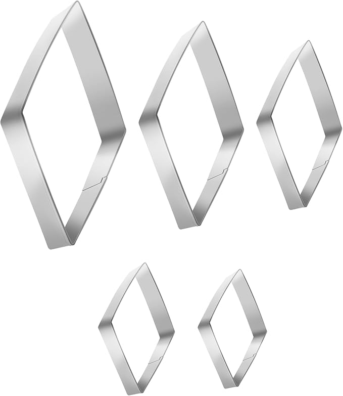 5 Pack Diamond Cookie Cutters Rhombus Cookie Cutters Diamond Shaped Fondant Cutter Geometric Mold Stainless Steel 5" 4" 3" 2" 1 Inch Silver Assorted Sizes