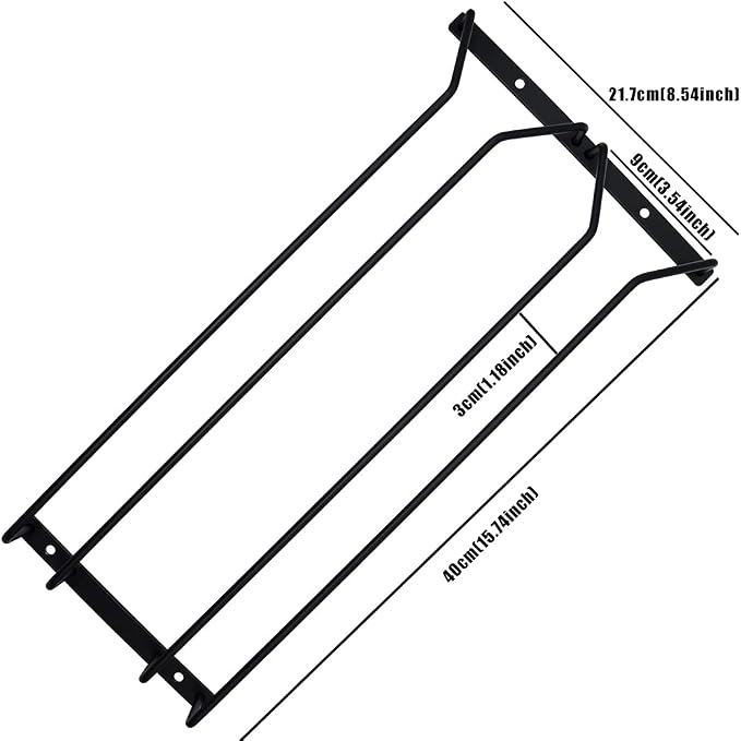 40cm Black Wine Glass Rack, Stemware Rack, Wire Hanging Rack, Under Cabinet Metal Wine Glass Holder (2 Rows,1 Pack)