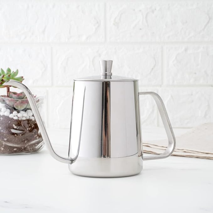 Restpresso 12 Ounce Gooseneck Kettle, 1 Dishwashable Pour Over Kettle - With Thermometer Hole, Non-Stick Coating, Stainless Steel Stovetop Kettle, Built-In Handle, - Restaurantware