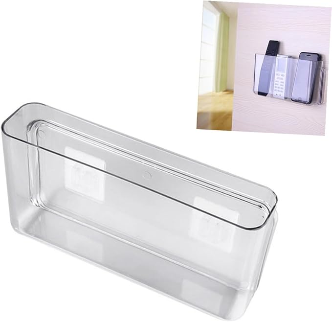 HOMSFOU 1Pc Wall Mounted Plastic Storage Container Clear No Punch Sundry Box for Home Kitchen Organization Holder for Tableware Space Saving for Restaurants and Buffets