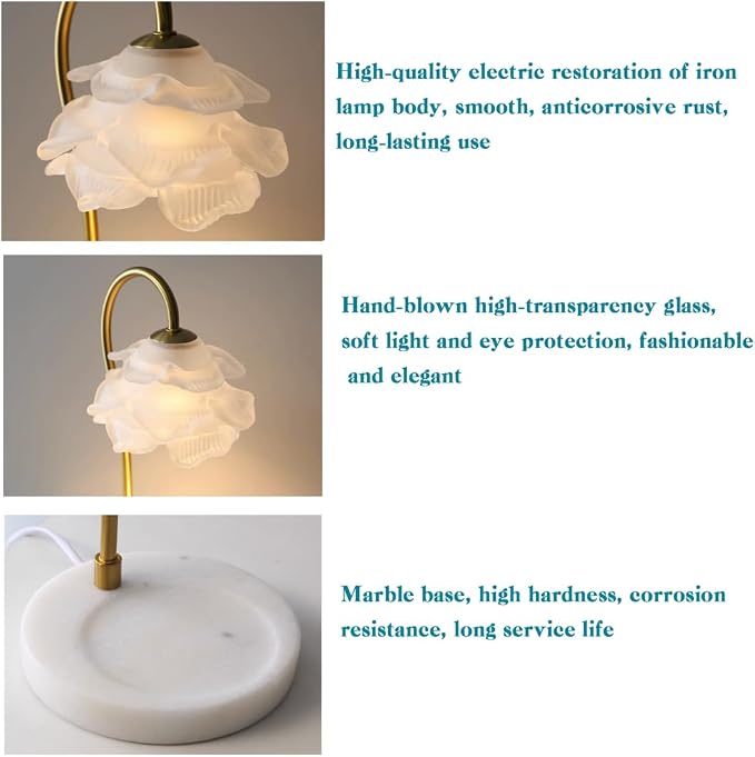 KLUFO Candle Warmer Lamp,for Jar Candles, with Petal Lampshade Marble Base,Electric Timed Dimmable Wax Melter Lamps, Flower Lampshade Candle Lamps for Home Decor, Soy Wax Candles