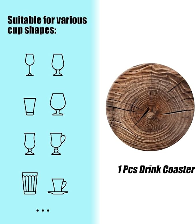 1 Pcs Coffee Cup Coasters for Drinks, Cross Section of Tree Round Absorbent Non-Slip Ceramic Stone Cork Coasters for Kitchen Living Room Office Decoration Bar (4 * 4 Inch)