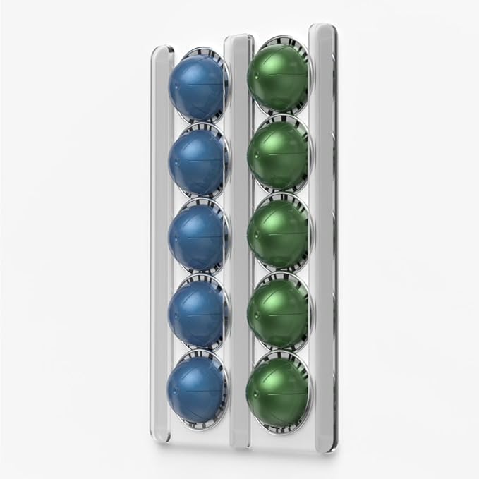 GALVANOX Wall Mounted Holder for Nespresso Vertuo Pods Organizer, 10 Capsule Stick On with Adhesive Backing - Low Profile Vertuoline Wall Mount, Under Cabinet (Clear Acrylic)
