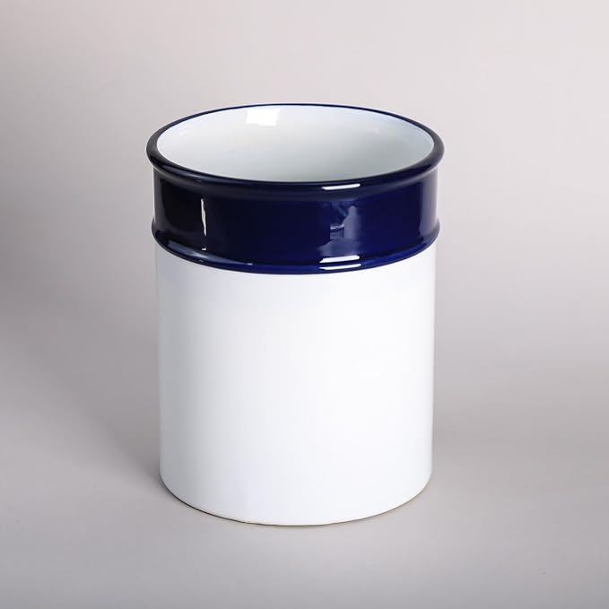 Ceramic Navy Blue Pattern Kitchen Utensil Holder, Large Cooking Utensil Crocks for Kitchen Countertop, Simple Style Utensil Organizer