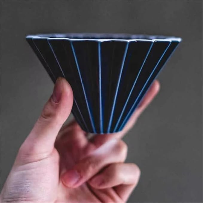 Ceramic Coffee Dripper,Pour Over Coffee Dripper with Wood Stand, Flower-shape for 1-2 Cups Slow Brewing Maker for Home Cafe,Includes Paper Filter Sheets (black)