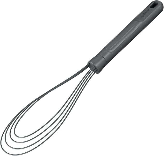 Zyliss Flat Whisk, Sustainable Wheatstraw/Nylon, Cooking Whisk forr Cooking and Serving with Heat Resistant Silicone Head, Beluga Grey, 11.9" x 2.8", Dishwasher Safe, 5 Year Guarantee