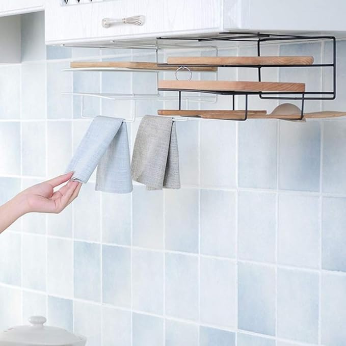 Yardwe Under Cabinet Organizer Shelf Hanging Storage Baskets Rack Chopping Board Holder Shelves for Kitchen Pantry Cupboard Black