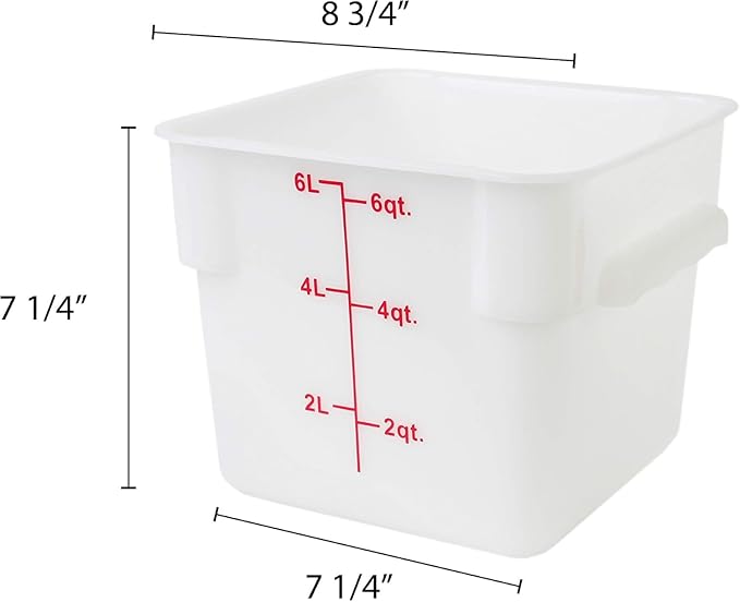 TrueCraftware- 6 Qt. Polypropylene Square Food Storage Container White- Commercial Food Storage Containers Meal Prep Containers Reusable Food Containers for Pantry Kitchen Storage Organization