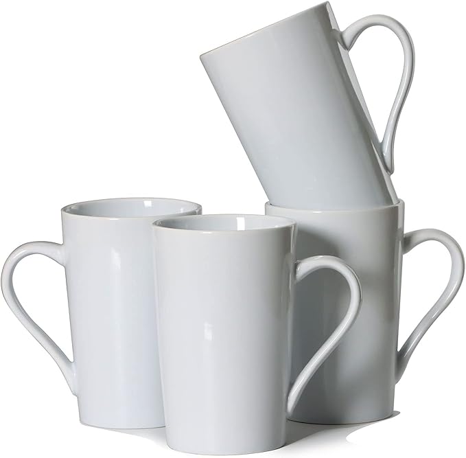 12 oz Coffee Mugs for Office Home, M099 Novelty Marble Ceramic Cup for Men Women, Set of 4, White
