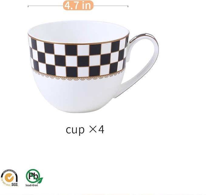 Porlien Checker Pattern 23-ounce Large Soup Bowls, Large Soup Mugs with Handles, Porcelain Cereal Bowls Set of 4
