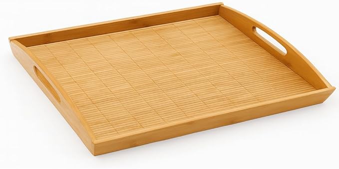 JapanBargain 4099, 2-Pack Large Bamboo Serving Trays with Handles, 20 x 13 Inch Wooden Tea Tray for Lunch Dinner Coffee Snacks Butler Shelf Display