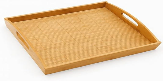 JapanBargain 4099, 2-Pack Large Bamboo Serving Trays with Handles, 20 x 13 Inch Wooden Tea Tray for Lunch Dinner Coffee Snacks Butler Shelf Display