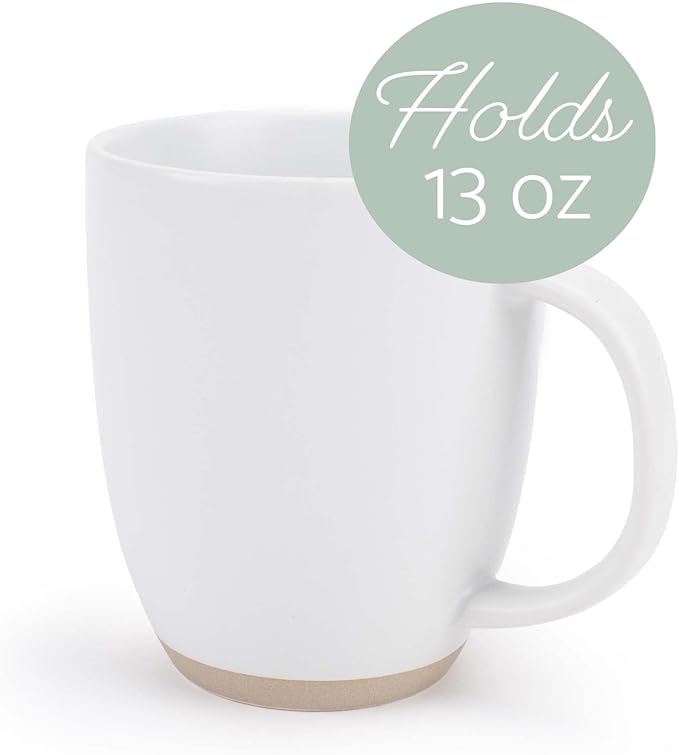 Elanze Designs Raw Clay Bottom White 13 ounce Ceramic Coffee Mugs Set of 4