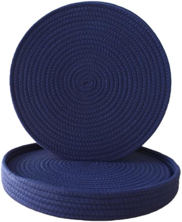Round Placemats Set of 6 with Basket, 13" Cotton Woven Table Mats, Non-Slip Heat-Resistant, Washable Dining Chargers, Kitchen Hot Pads, Farmhouse Décor, Wedding & Holiday Use (Blue)