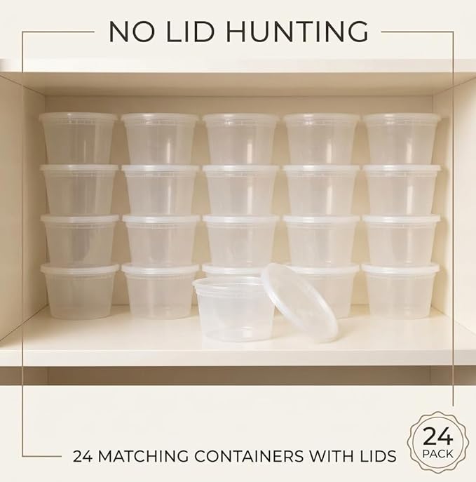 Mr Miracle 8OZ Deli Containers with Lids - 48 Pack of 8 oz Clear Airtight Reusable Plastic Food and Multi-Purpose Deli Containers - Microwave, Freezer, and Dishwasher Safe