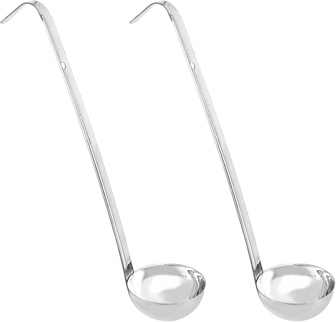 2Pcs 2oz Stainless Steel Soup Ladle, Long Handle Ladles with Pouring Rim for Cooking, Serving Soup, Sauce, Stew, Kitchen