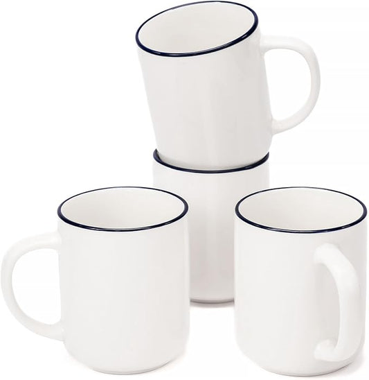 OTAGO Coffee Mugs for 4, 12 oz Mug Set, Dringking Cup with Handle for Coffee, Tea, Cocoa, Blue Rim