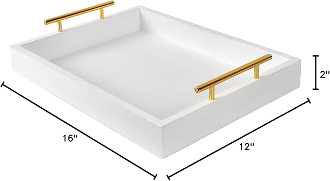 16"x12" Serving Trays with Handles, White Decorative Serving Tray, Ottoman Trays, Living Room, Bathroom, and Outdoors Decorative Trays (White)