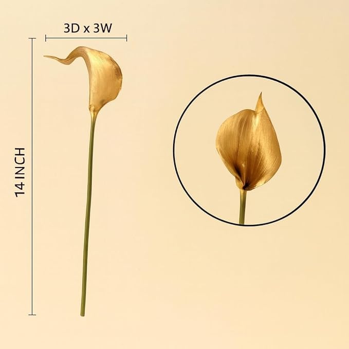 Floral Kingdom Artificial Calla Lily Flowers 10 Pack 14 Inch Gold – Real Touch Faux Flowers for Modern Home Decor, Table & Entryway Centerpieces, Wedding Decorations