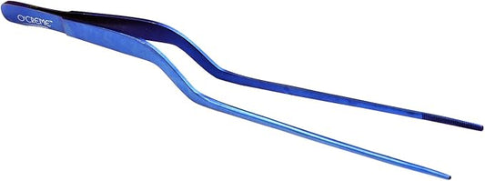 O'Creme 8 Inch Blue Stainless Steel Precision Kitchen Culinary Offset Tweezer Tongs