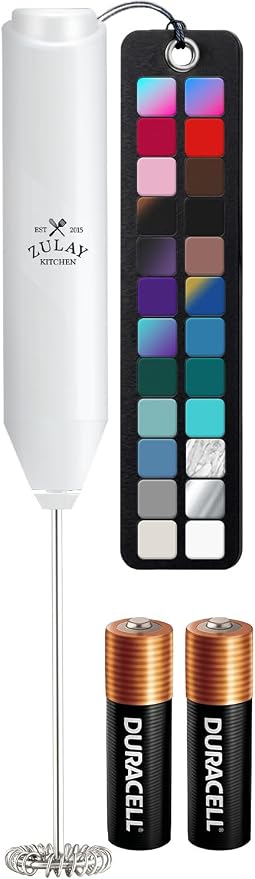 Zulay Kitchen Powerful Milk Frother AA Batteries Included – Ultra Fast Handheld Drink Mixer with Stainless Steel Whisk Stirrer for Coffee, Protein, Matcha & More, Frother Wand Electric Frothmate