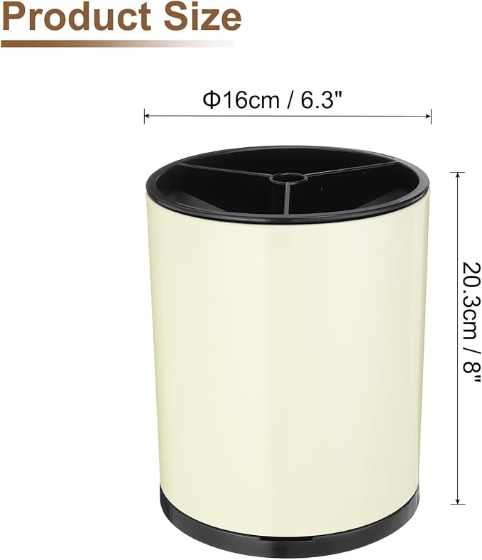 uxcell Kitchen Utensil Holder, Stainless Steel 360° Rotating Cylinder Partition Storage Cooking Utensil Holder 3 Compartment 6.3" Caddy Flatware Countertop Organizer, Beige