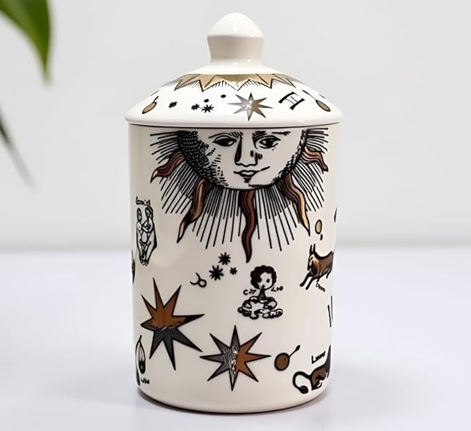 Handcrafted Italian Candle Holder – Modern Art Vase with Female Face Design, Elegant Aromatherapy Jar for Tabletop Décor (White Zodiac)