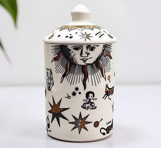Handcrafted Italian Candle Holder – Modern Art Vase with Female Face Design, Elegant Aromatherapy Jar for Tabletop Décor (White Zodiac)