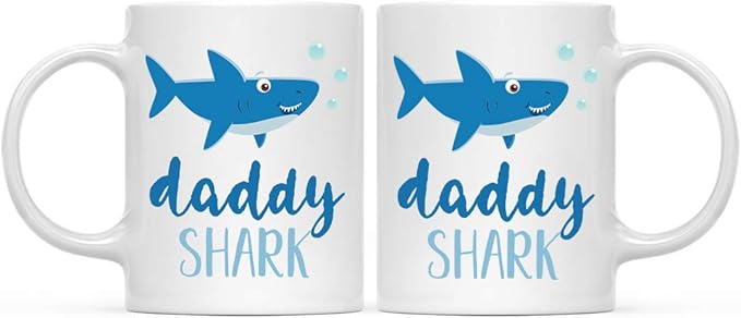 Andaz Press Baby Shark Gay Family 11oz. Coffee Mug Gift Set, Daddy Shark, Daddy Shark, 2-Pack, Shark Do Do Do Gift Idea Birthday Christmas Gifts for Father's Day