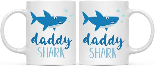 Andaz Press Baby Shark Gay Family 11oz. Coffee Mug Gift Set, Daddy Shark, Daddy Shark, 2-Pack, Shark Do Do Do Gift Idea Birthday Christmas Gifts for Father's Day