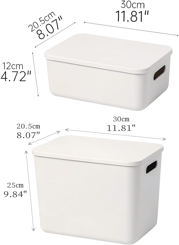 Ytteve 6-Pack Light Grey Stackable Plastic Storage Bins with Lids & Handles, 4 Large (11.8"x8"x9.8") & 2 Medium (11.8"x8"x4.7"), Organizer Containers for Closet, Shelves, Drawers, Home & Office