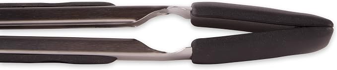 RSVP International Endurance Kitchen Utensil Collection Stainless Steel Locking Tongs for Cooking, 10.75" Length, Square Tip, Black Non-Slip Silicone