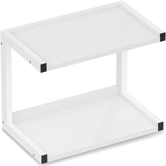 MARTY 2 Tier 12.6"x7.7" Counter Shelf Organizer Kitchen Spice Rack for Countertop, Coffee Station Organizer for Mugs Cups, Wood Shelf Desk Storage Organizer for Bathroom Home Office (White)